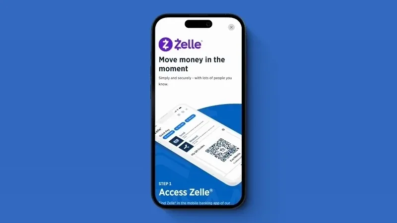 The story-driven Zelle intro screen on a phone: Move money in the moment