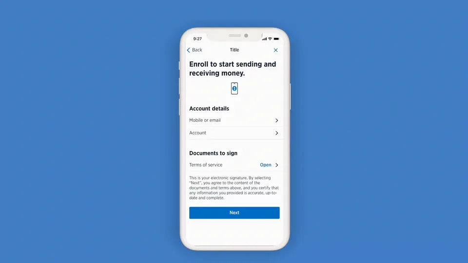 Prototype walkthrough of the redesigned Zelle enrollment flow